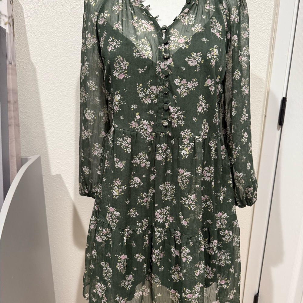 Abercrombie & Fitch Green Tiered Buttoned Sundress
